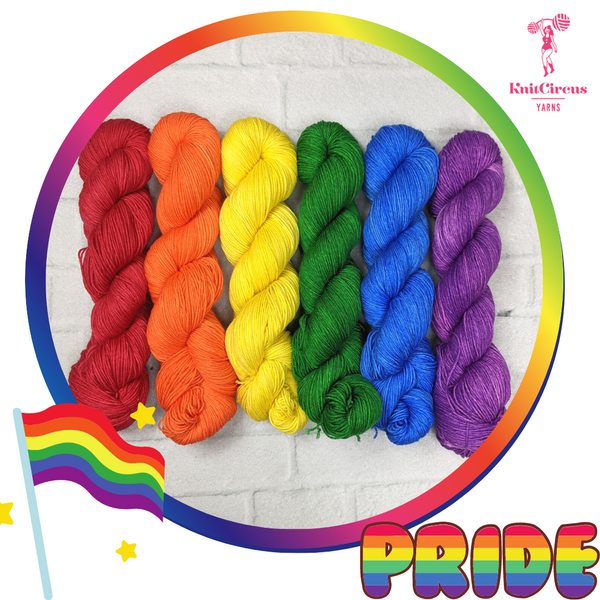 Knitcircus Yarns: Pride Flags: Pride Pack Skein Bundle, various flags, bases and sizes, ready to ship